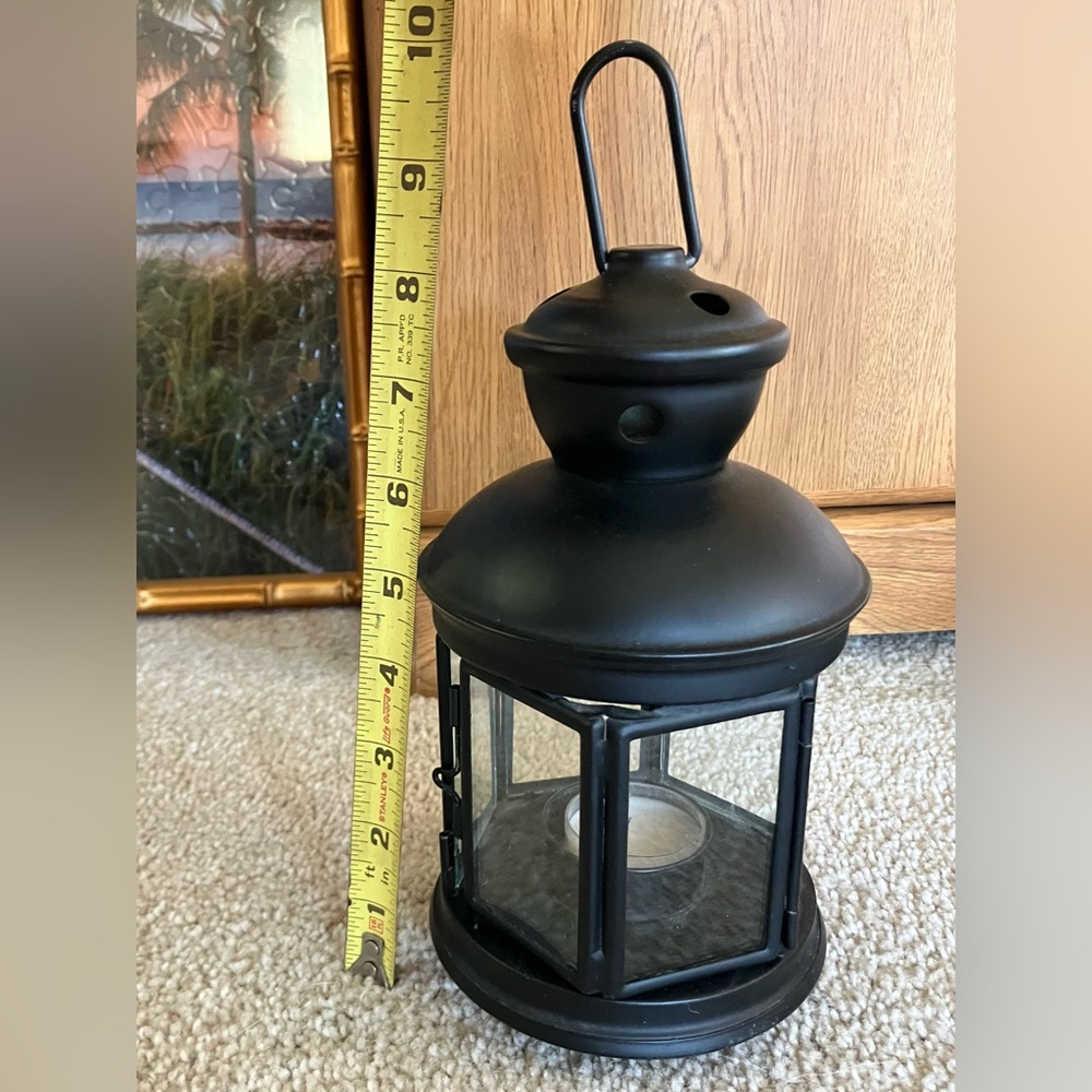 Black Metal Lantern Tea Light Candle Holder